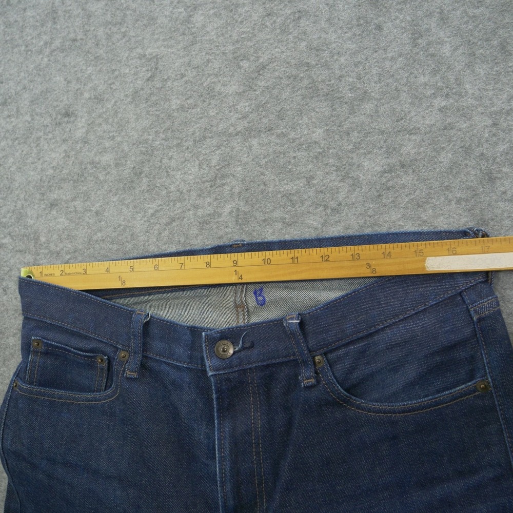 Uniqlo Jeans Mens Blue 33 Straight Leg Selvedge Mid Rise Zip Fly Dark Wash - Picture 7 of 11